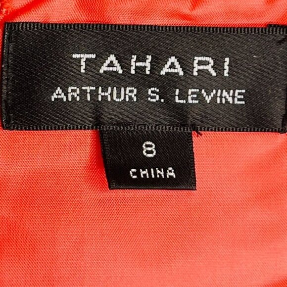 Tahari Arthur Levine Geometric Print Dress Size 8 Coral White Zip Close Ribbon - Picture 9 of 11